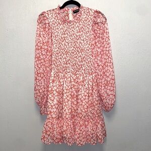 Inthebeginning Coral White Floral Smocked Ruffle Lined Prairie Dress 4784